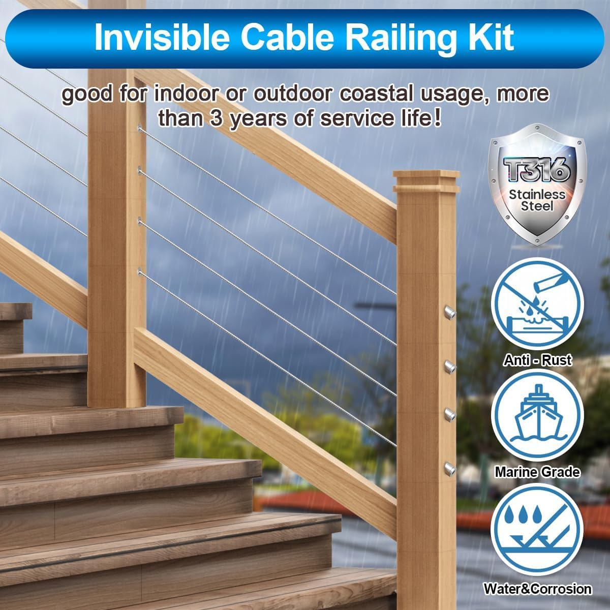 60 Pack T316 Stainless Steel 1/8" Cable Railing Kit Z5425