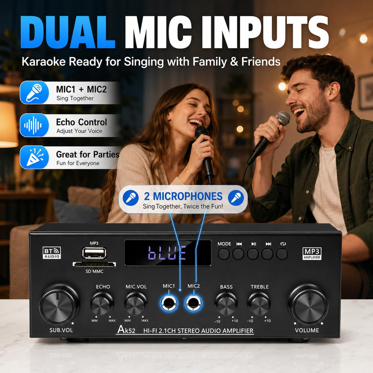 Bluetooth 5.0 2.1 Channel 400W Stereo Amplifier C5966