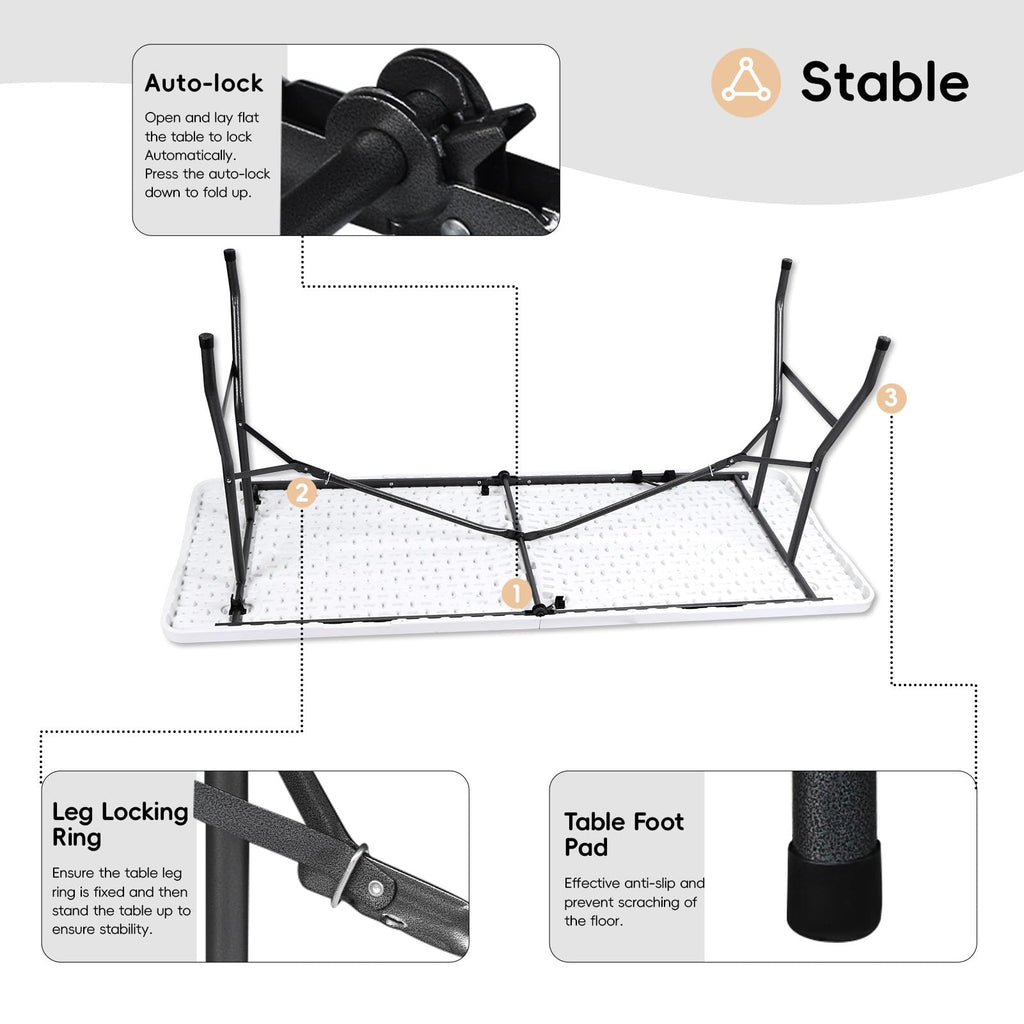6FT Heavy Duty Portable Plastic Folding Table White C598778