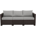 Brown Wicker 3-Seat Outdoor Sofa with Grey Cushion B447224