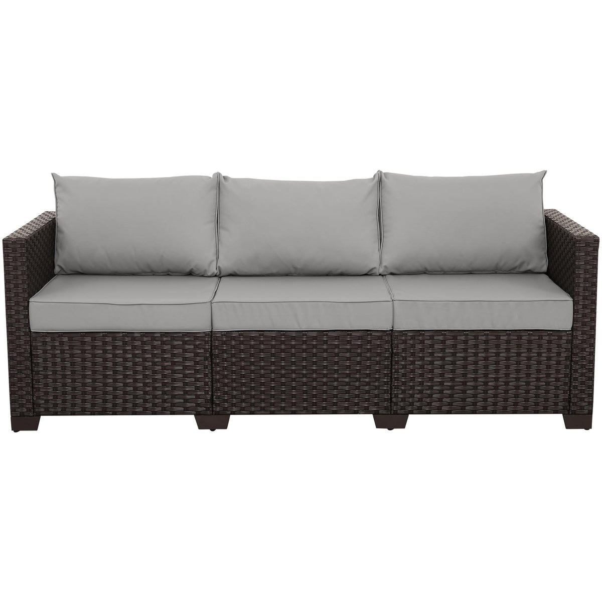 Brown Wicker 3-Seat Outdoor Sofa with Grey Cushion B447224