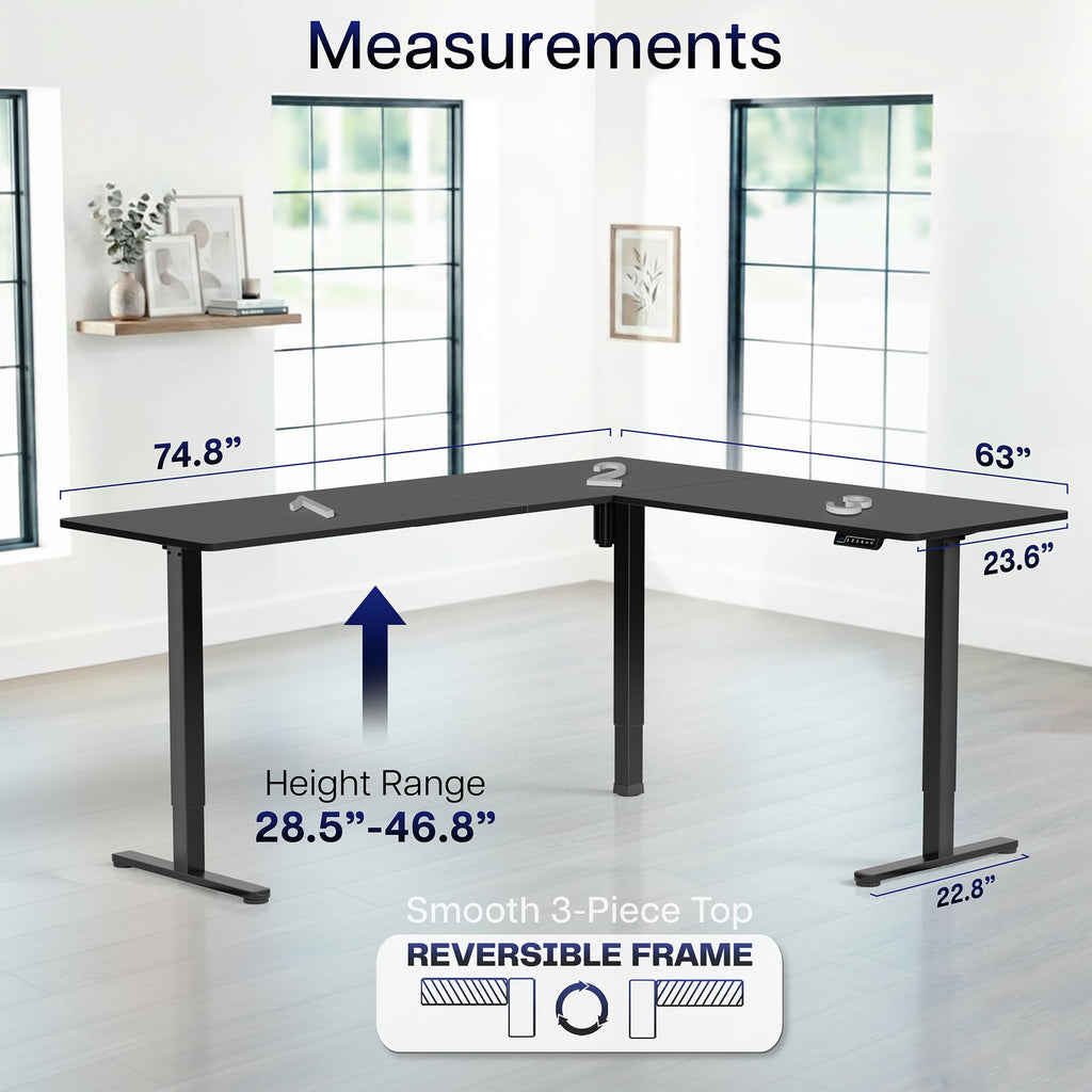 Black 75 x 63 in Corner Standing Desk K3363