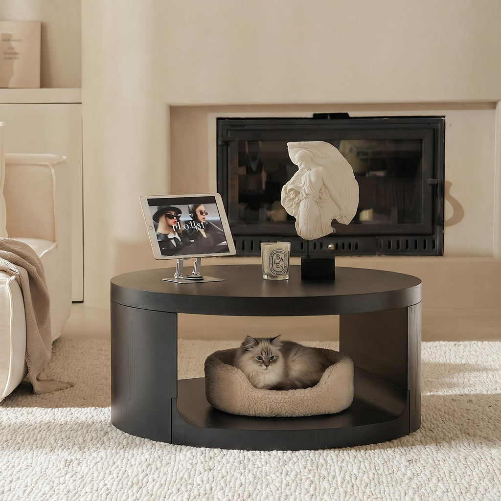 Black Round Coffee Table with Storage Q841