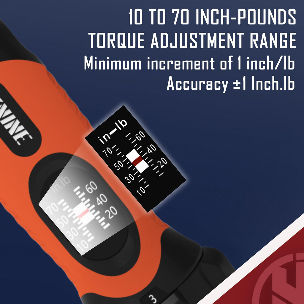 Torque Screwdriver Wrench Set 10-70 Inch Pounds 21 Hex Bits Orange S718