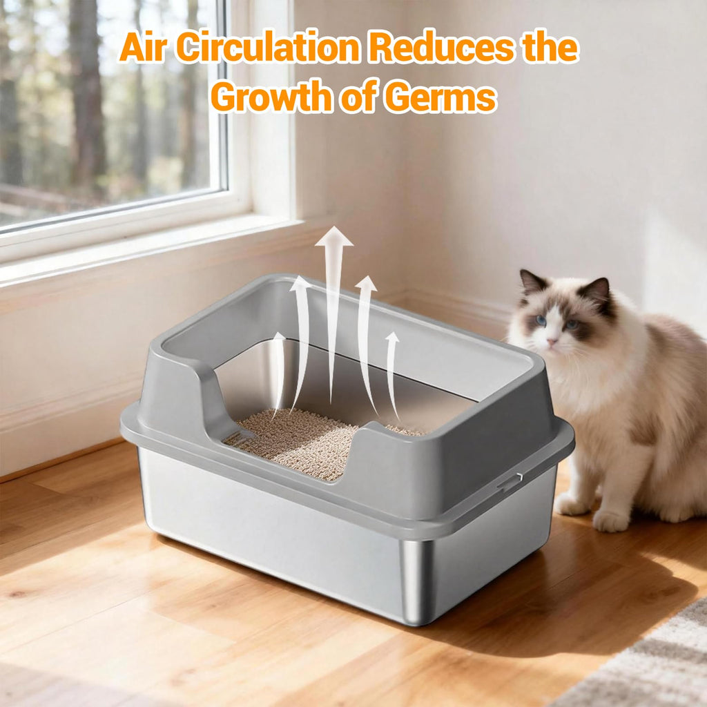 XL Stainless Steel Enclosed Cat Litter Box with Scoop A6697