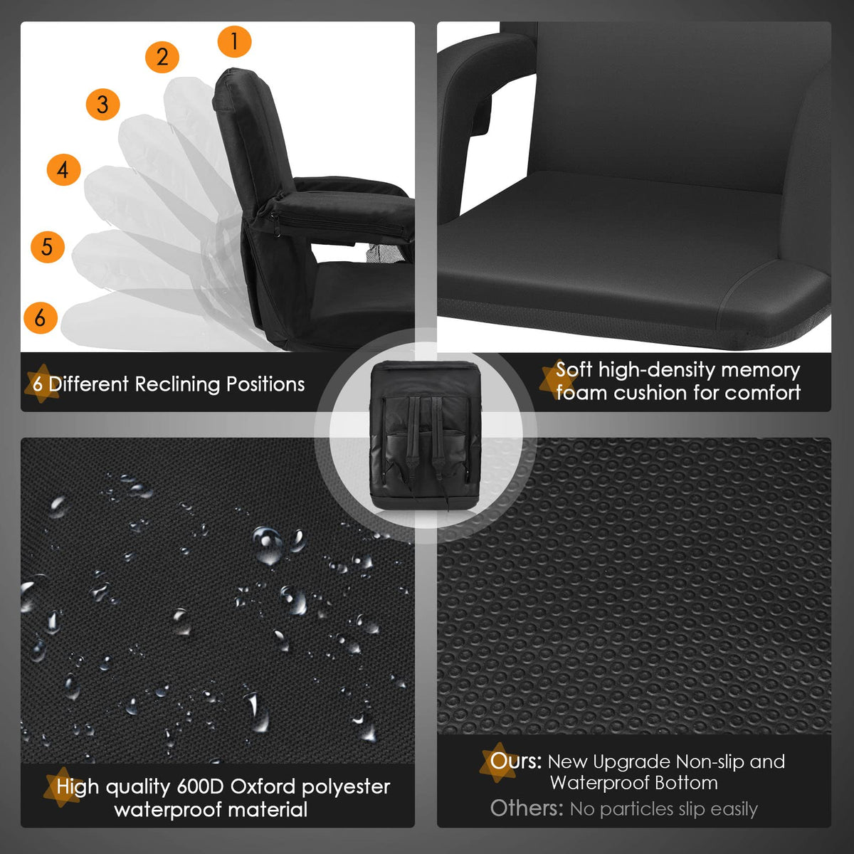 Heated Stadium Seats for Bleachers with Back Support, Black J34989