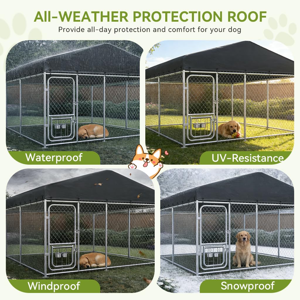 10x10FT Heavy Duty Outdoor Dog Kennel with Roof T1070