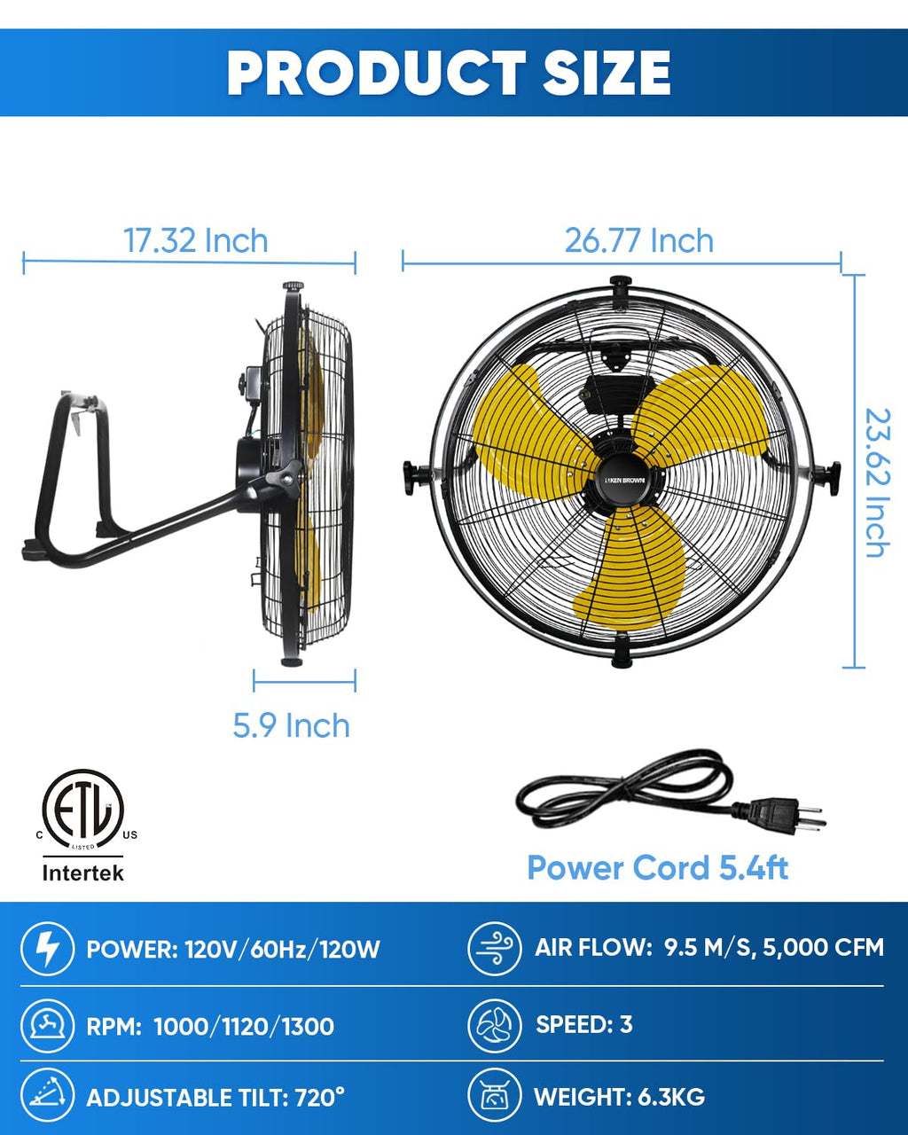 20 Inch 3-Speed High Velocity Metal Fan Q8801