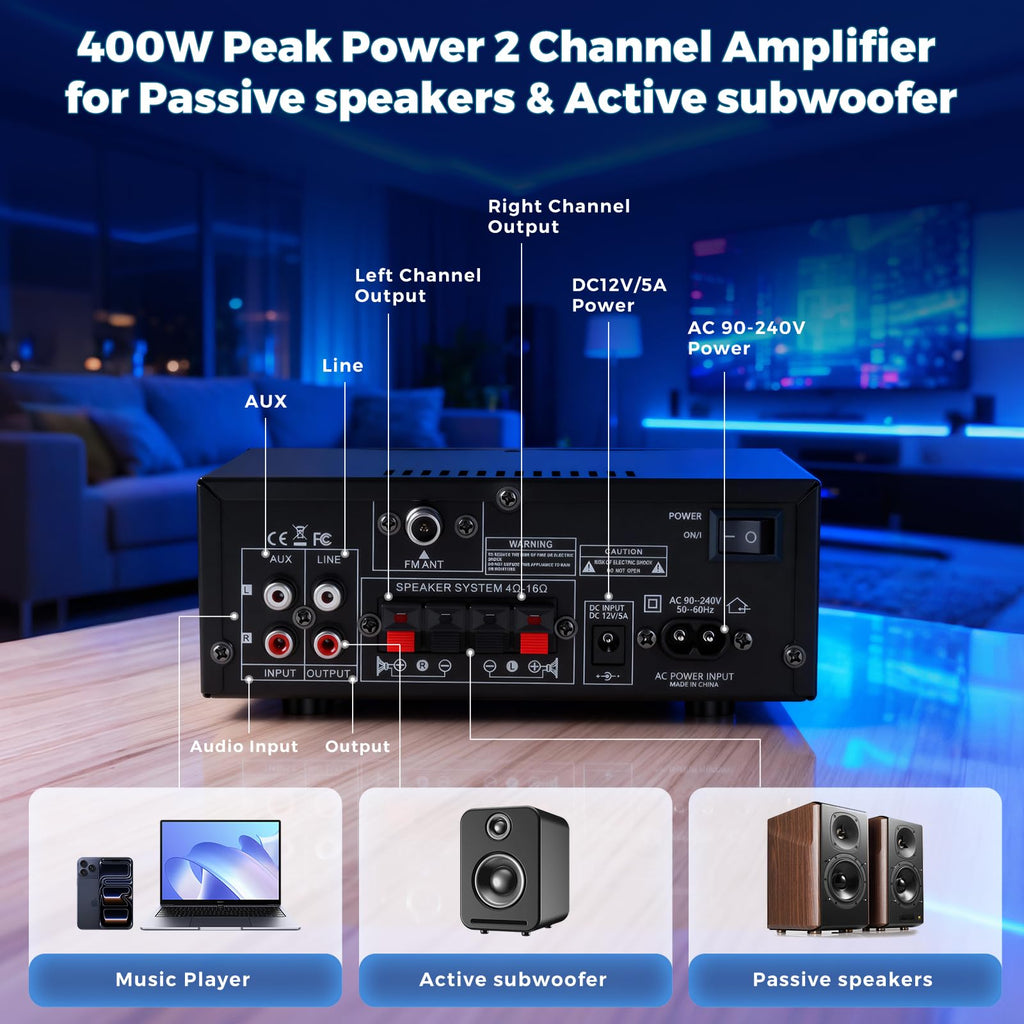 2 Channel 400W Bluetooth Stereo Audio Amplifier L243