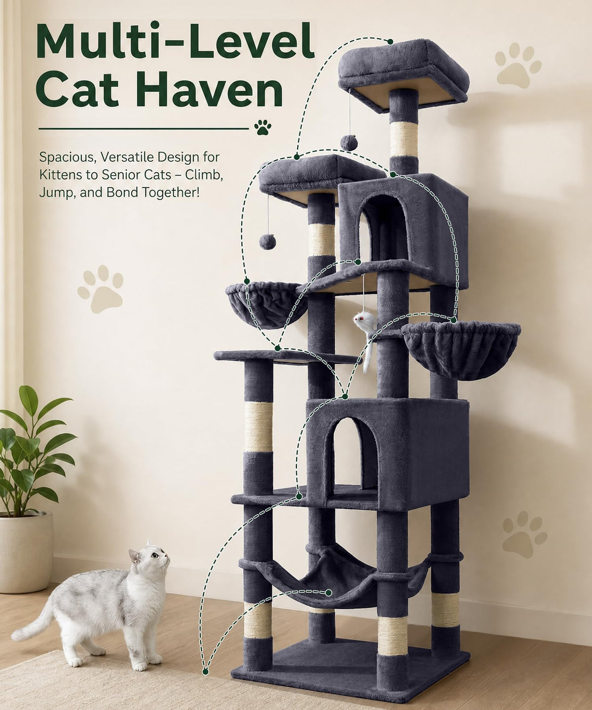 70 Inch Heavy Duty Cat Tree W8155