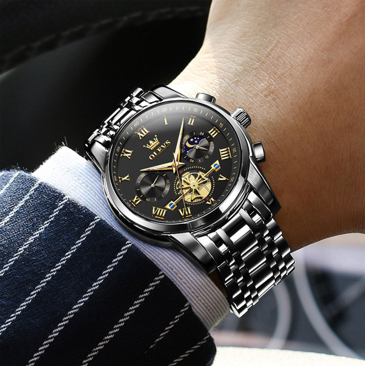 Waterproof Stainless Steel Multifunction Mens Watch F478
