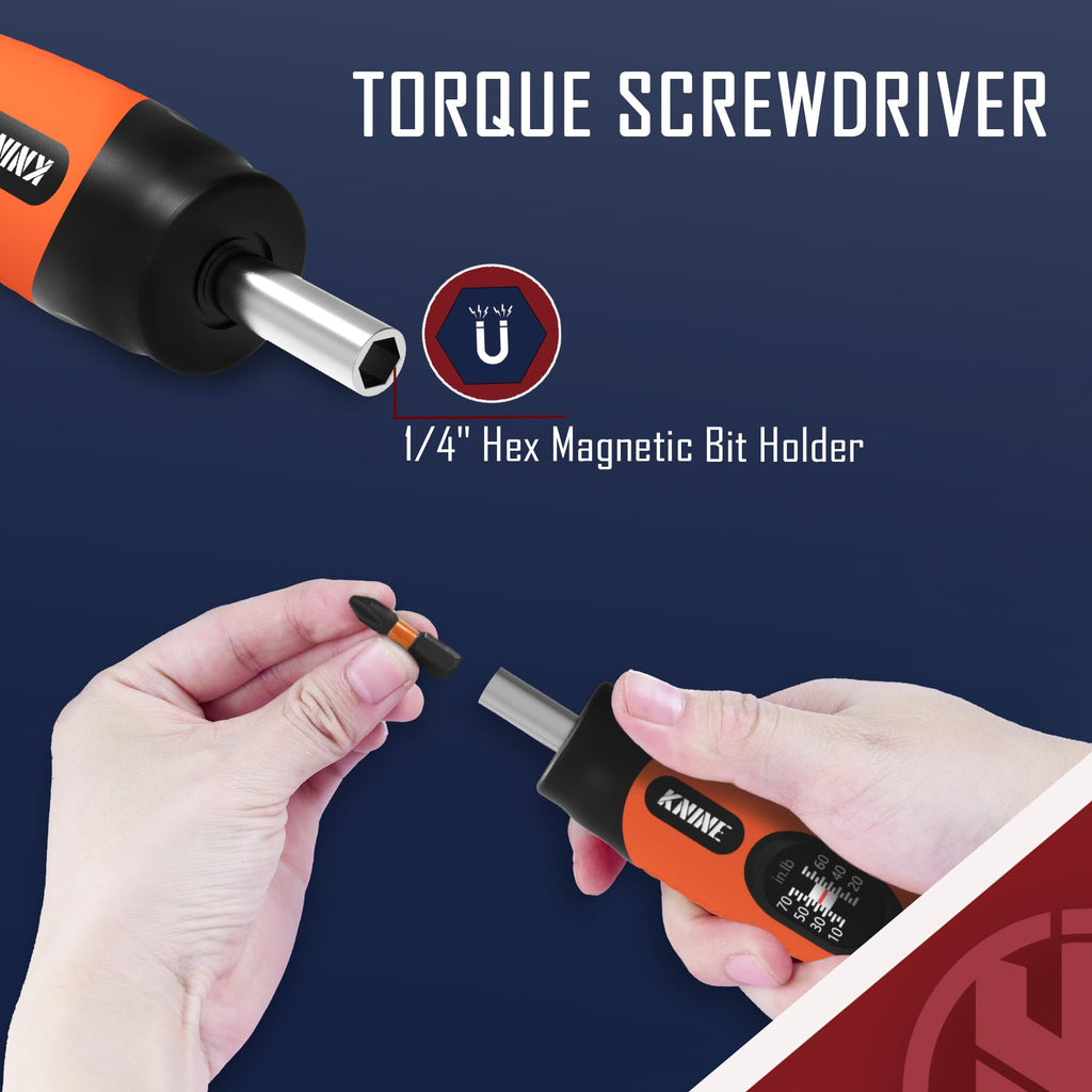 Torque Screwdriver Wrench Set 10-70 Inch Pounds 21 Hex Bits Orange S718