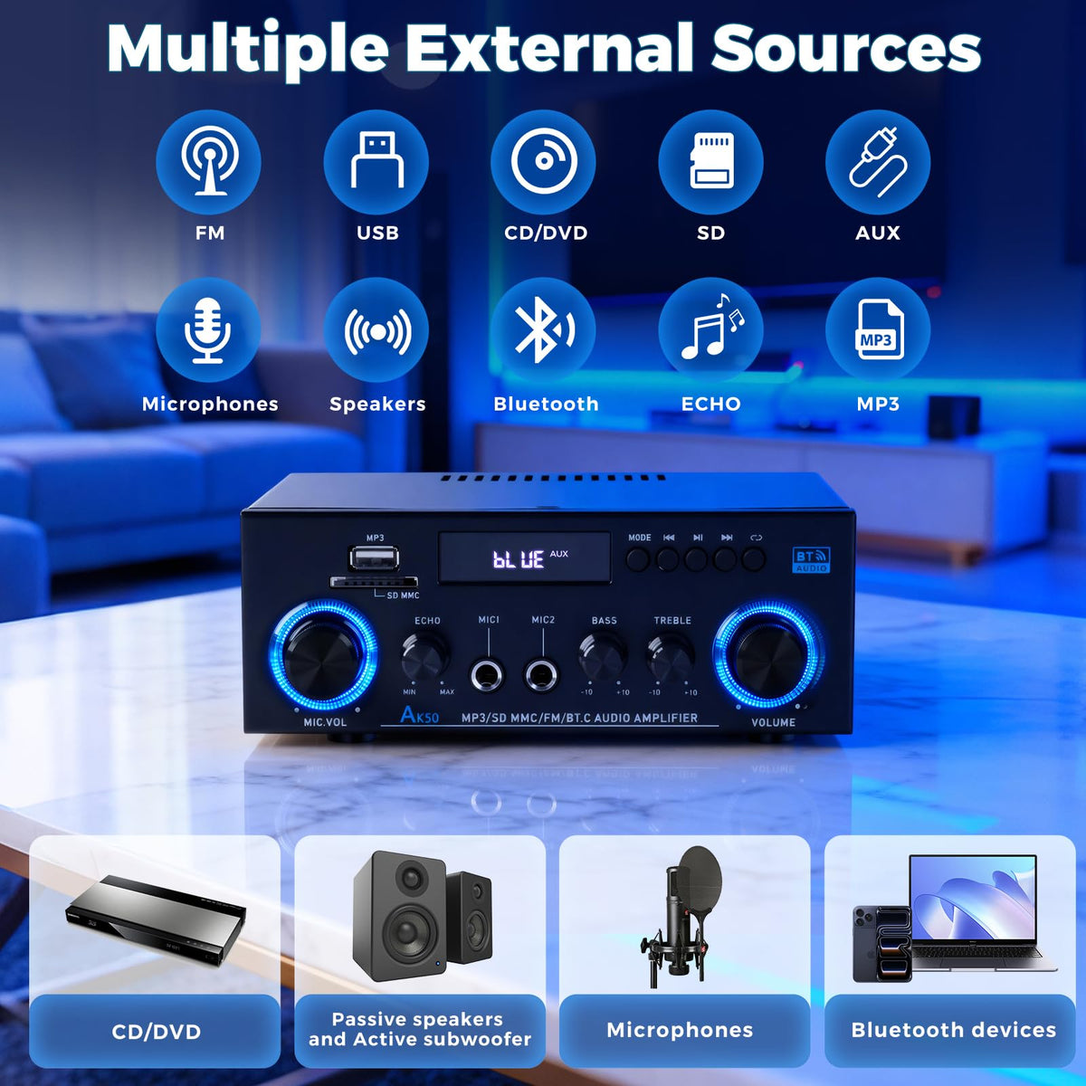 2 Channel 400W Bluetooth Stereo Audio Amplifier L243