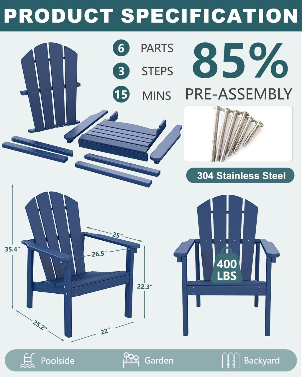 Navy Blue HDPE Adirondack Chair Set of 8 T307