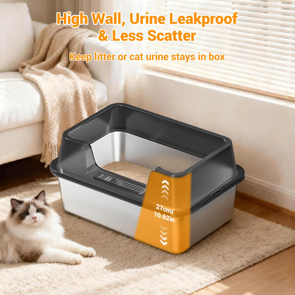 XL Stainless Steel Enclosed Cat Litter Box with Scoop A6697