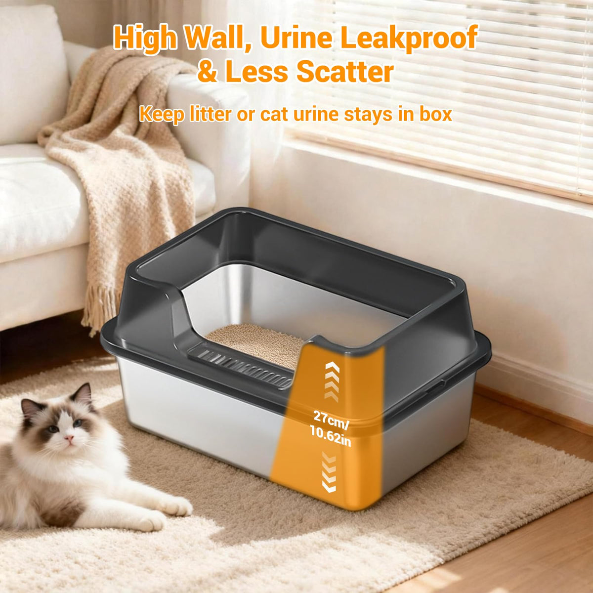 XL Stainless Steel Enclosed Cat Litter Box with Scoop A6697