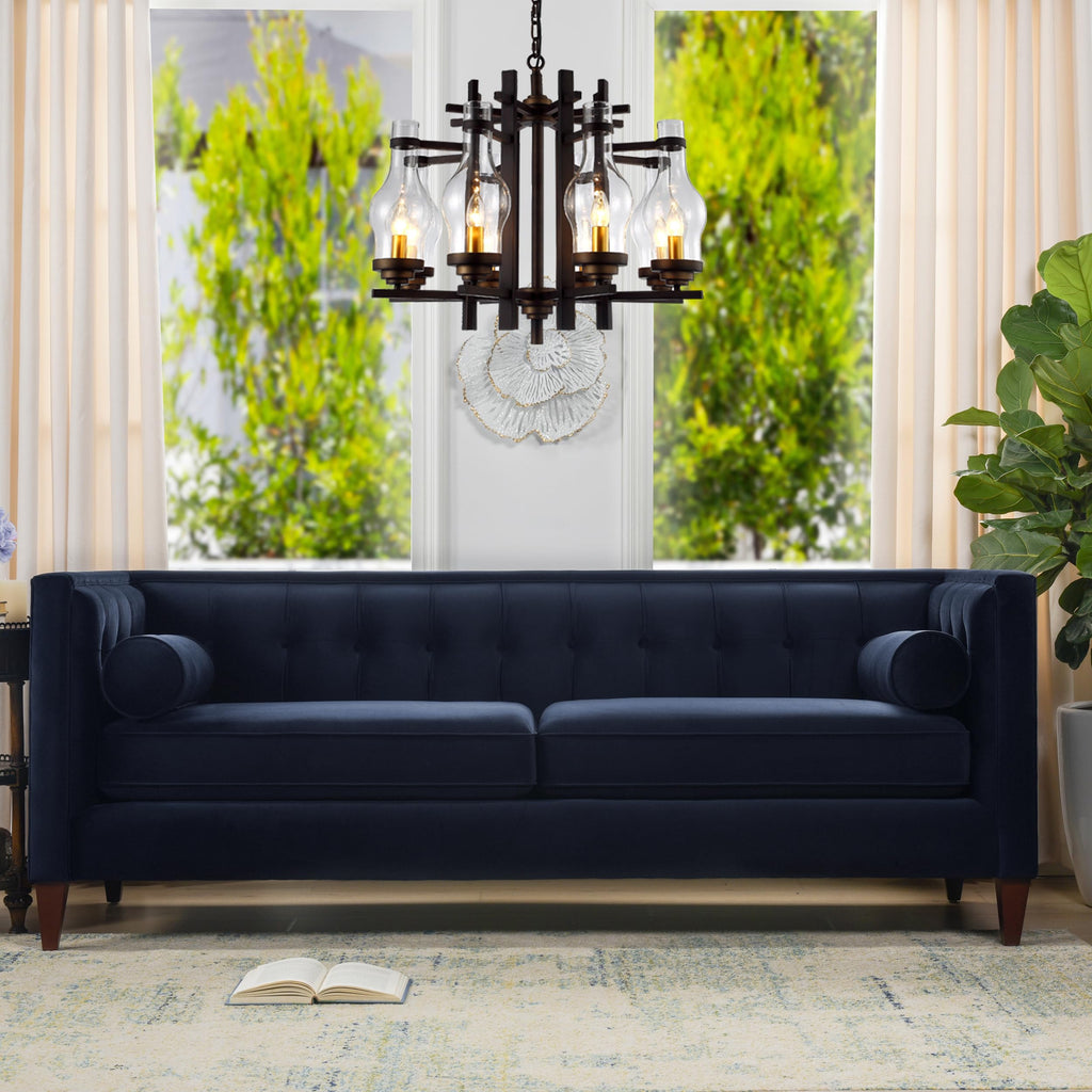 Dark Navy Blue Performance Velvet Tufted Sofa R20030