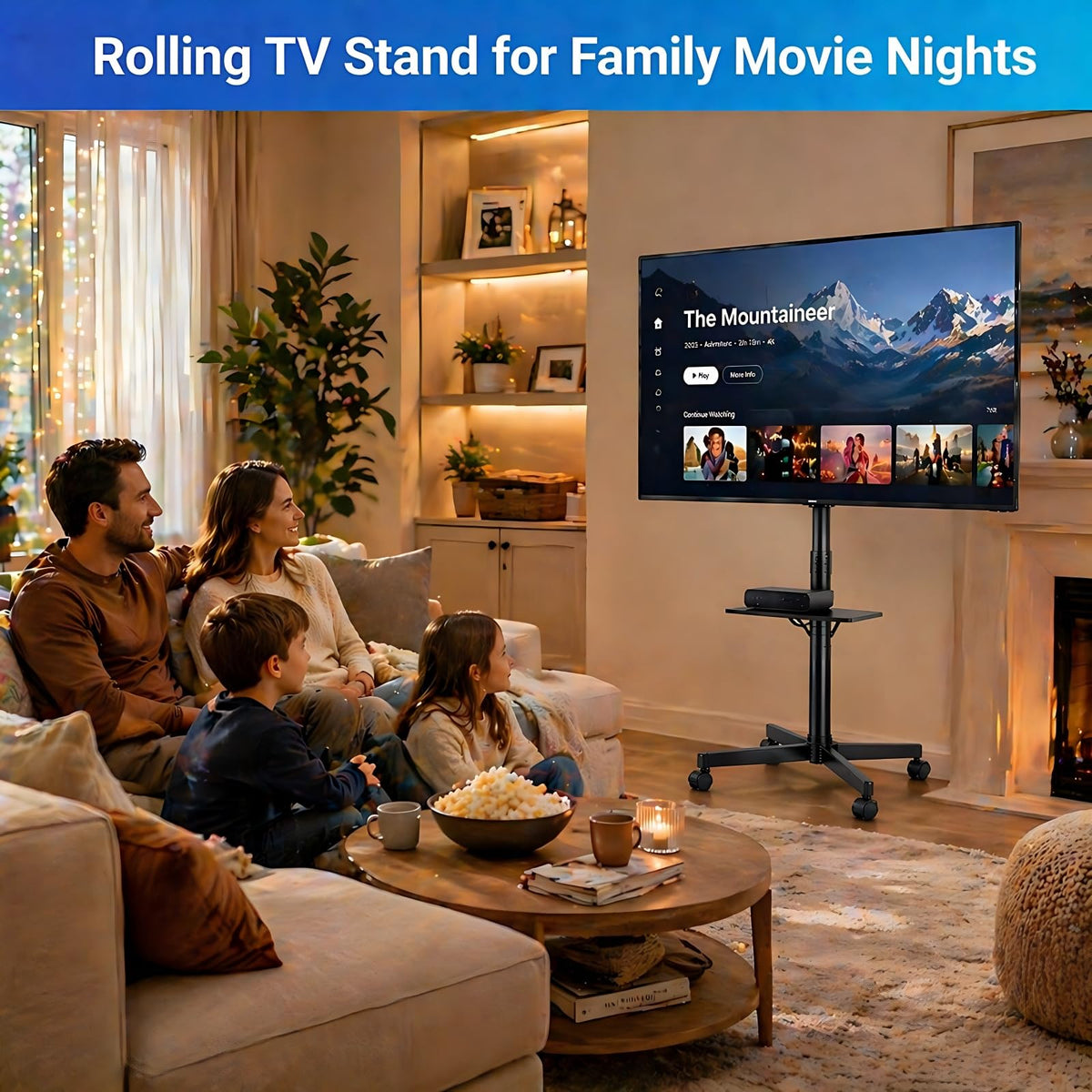 Rolling TV Stand for 14-55 Inch TV, Mobile TV Cart on Wheels, Max VESA 400x400mm, Holds 66 lbs E351