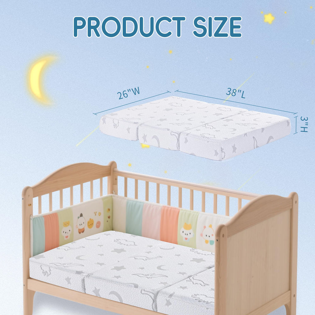 Trifold Pack and Play Mattress 38"x26" Dual Sided Memory Foam with Carry Bag N596594