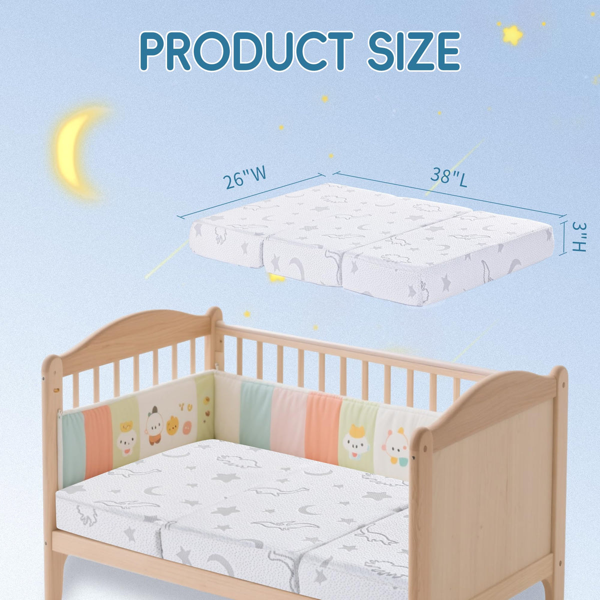 Trifold Pack and Play Mattress 38"x26" Dual Sided Memory Foam with Carry Bag N596594