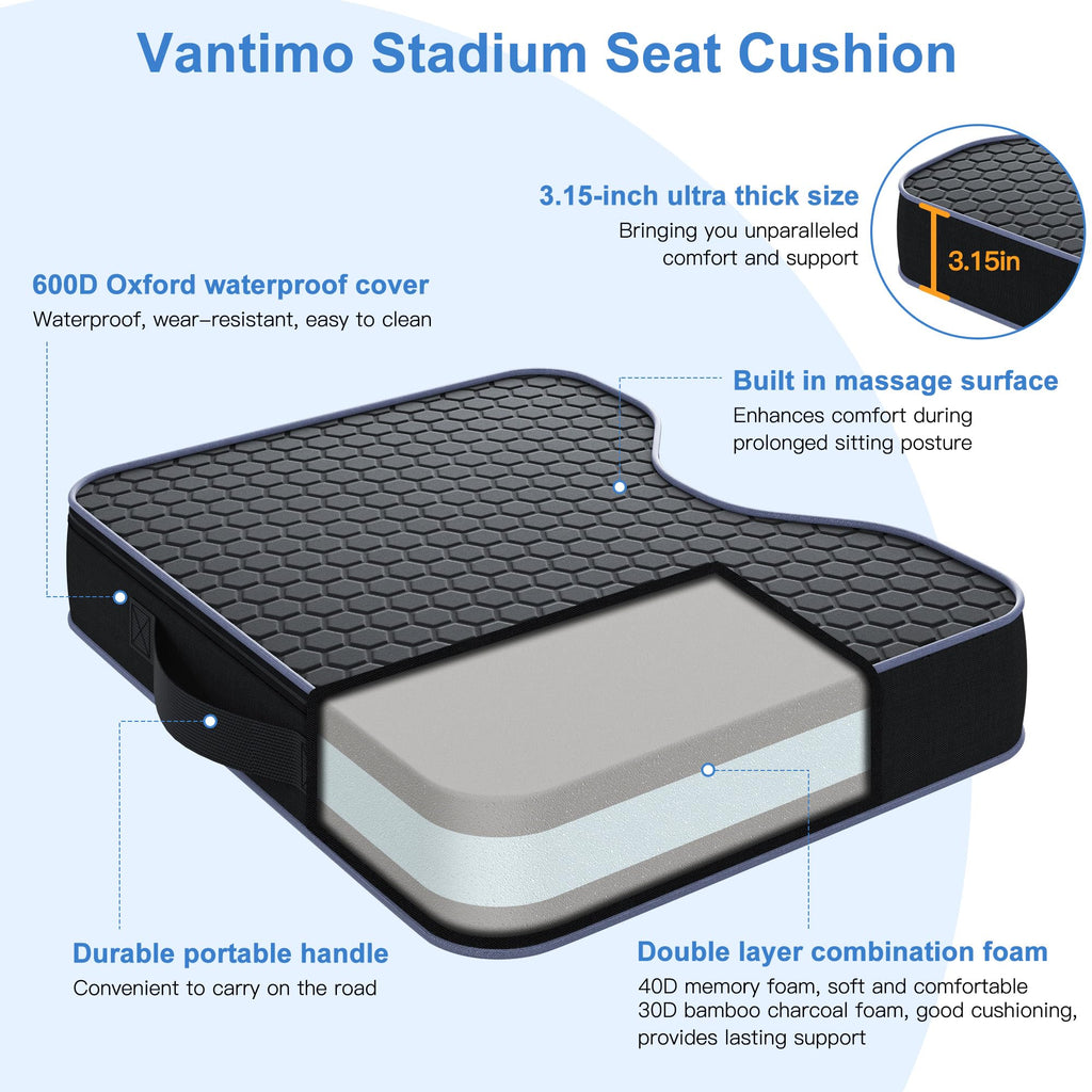 2 Pack Extra Thick Portable Bleacher Seat Cushions with Memory Foam D106
