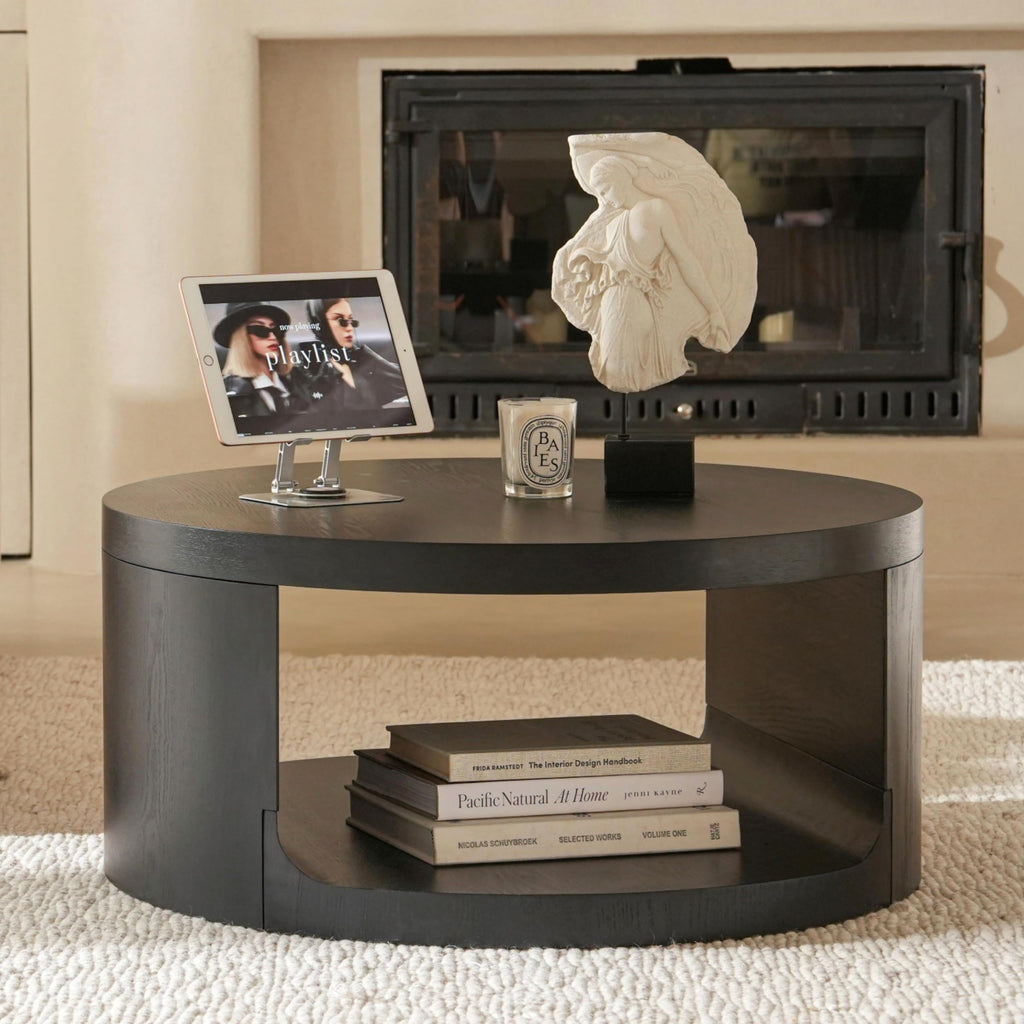 Black Round Coffee Table with Storage Q841