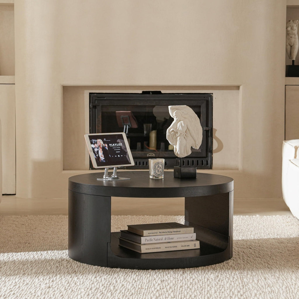 Black Round Coffee Table with Storage Q841