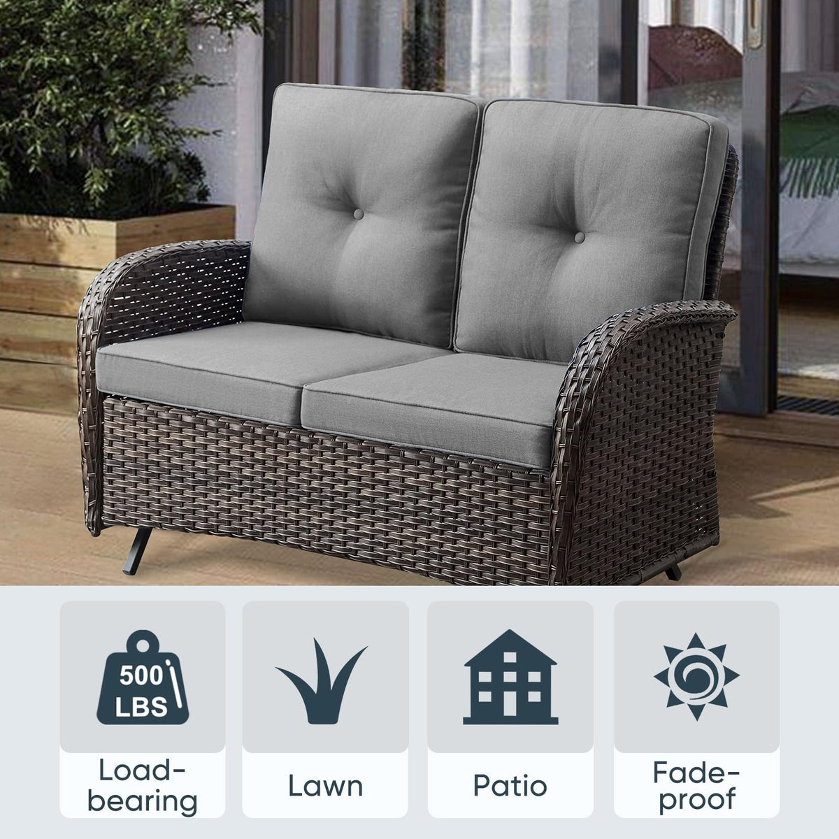 Brown 2 Seater Wicker Outdoor Glider Bench Z5797