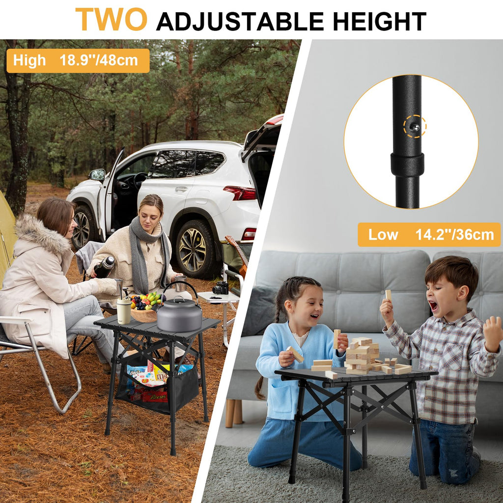 Folding Camping Side Table, Adjustable Height L356