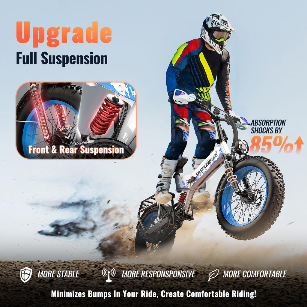 Foldable Electric Bike 1500W 52V 20Ah 20" Fat Tire Full Suspension B50489