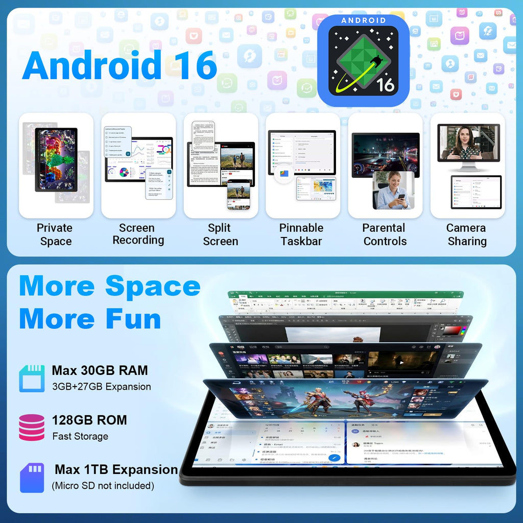 11 Inch 2 in 1 Android 16 Tablet with Keyboard Mouse Pen Case H14673