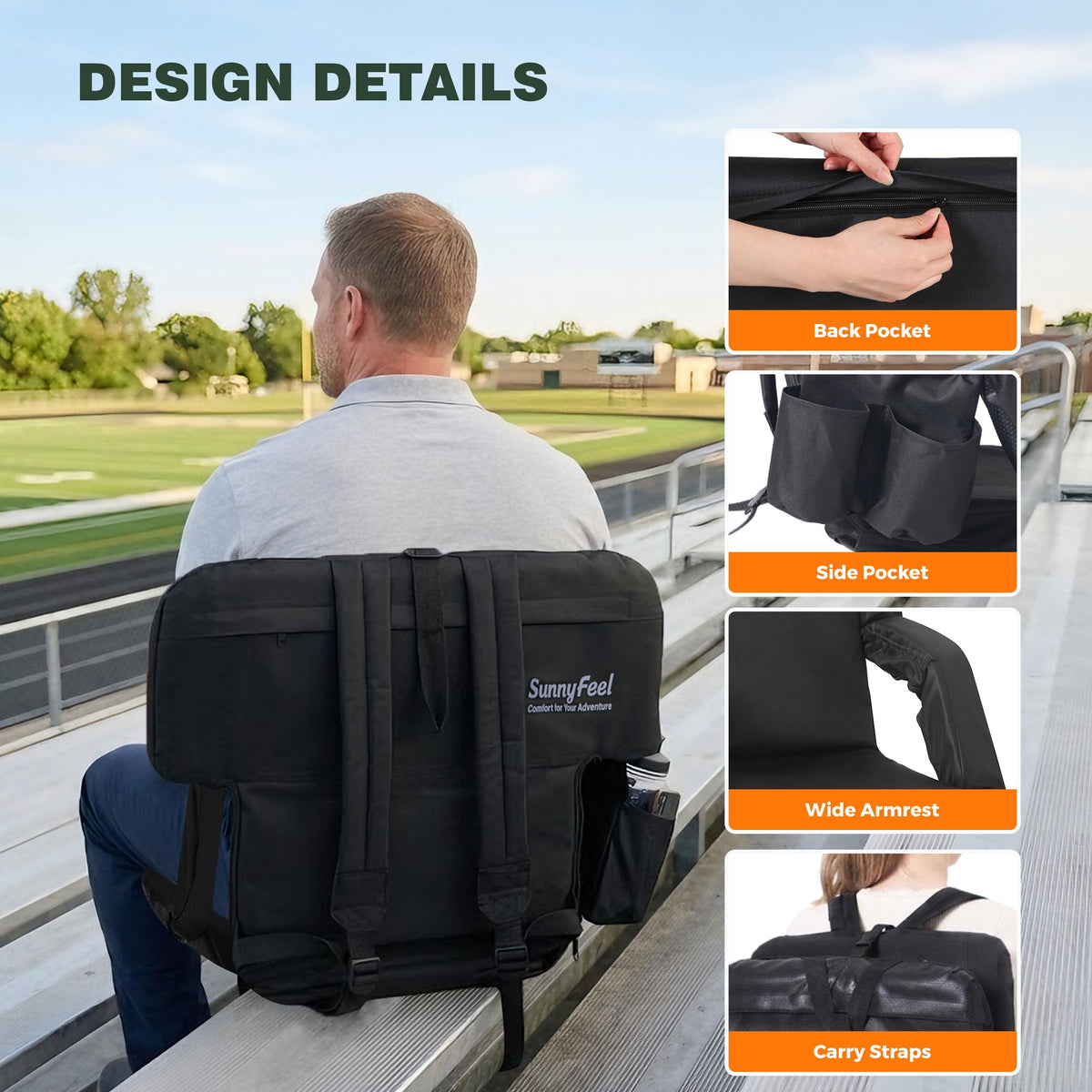 Foldable Stadium Seats 2-Pack with Shoulder Straps J93823