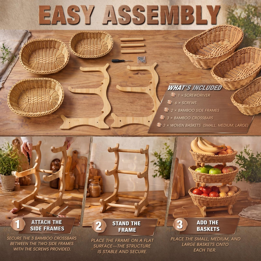 3 Tier Woven Fruit Basket Stand W69816