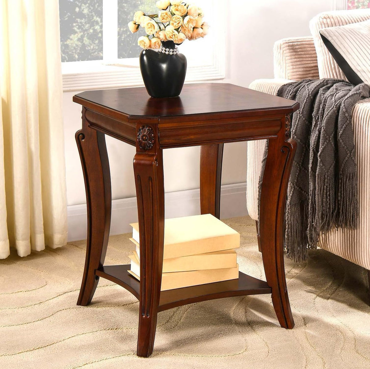 Cherry Brown Side Table with Storage Shelf X484