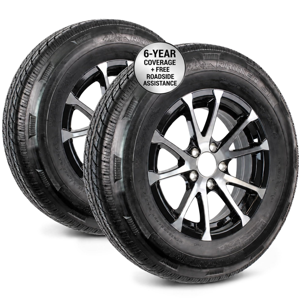 2-Pack Radial Trailer Tire Rim Assembly ST205/75R15 5 Lug Black X51403