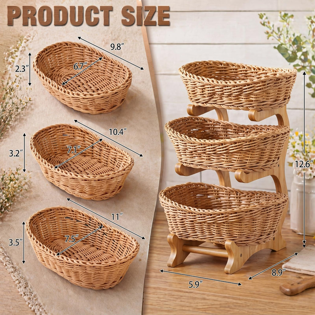 3 Tier Woven Fruit Basket Stand W69816