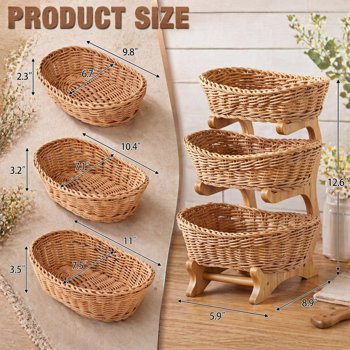 3 Tier Woven Fruit Basket Stand W69816