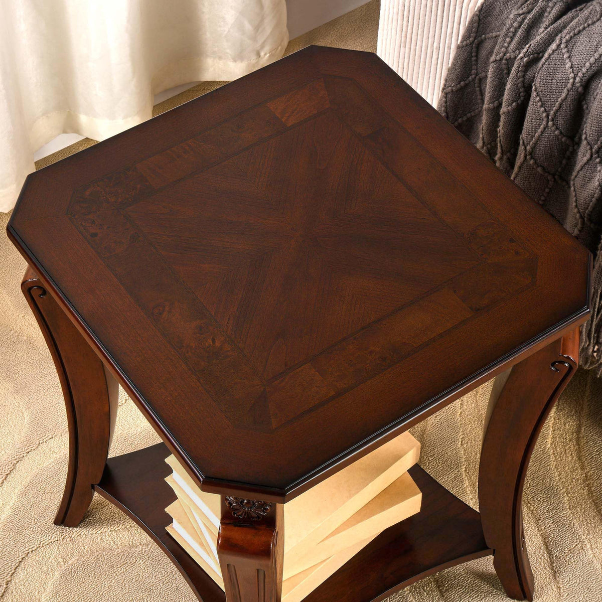 Cherry Brown Side Table with Storage Shelf X484