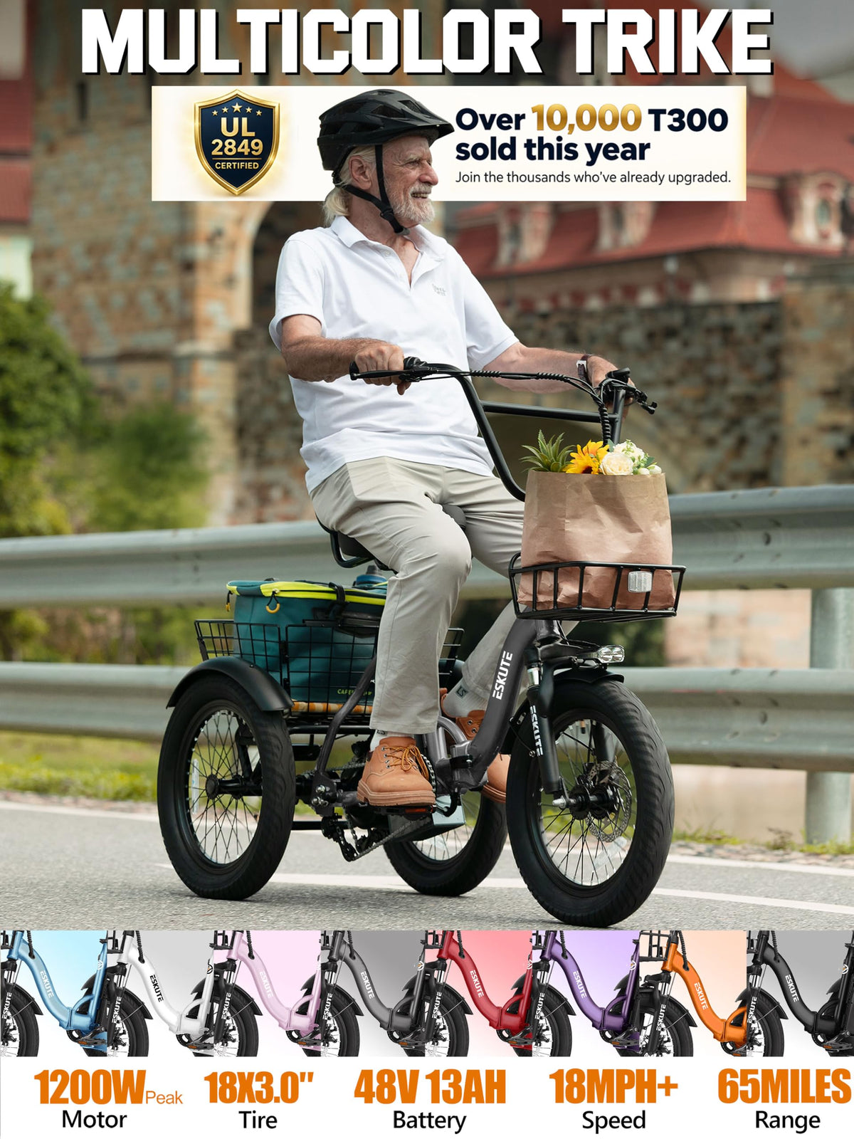 Folding 1200W Fat Tire Electric Trike with Removable Battery S7772