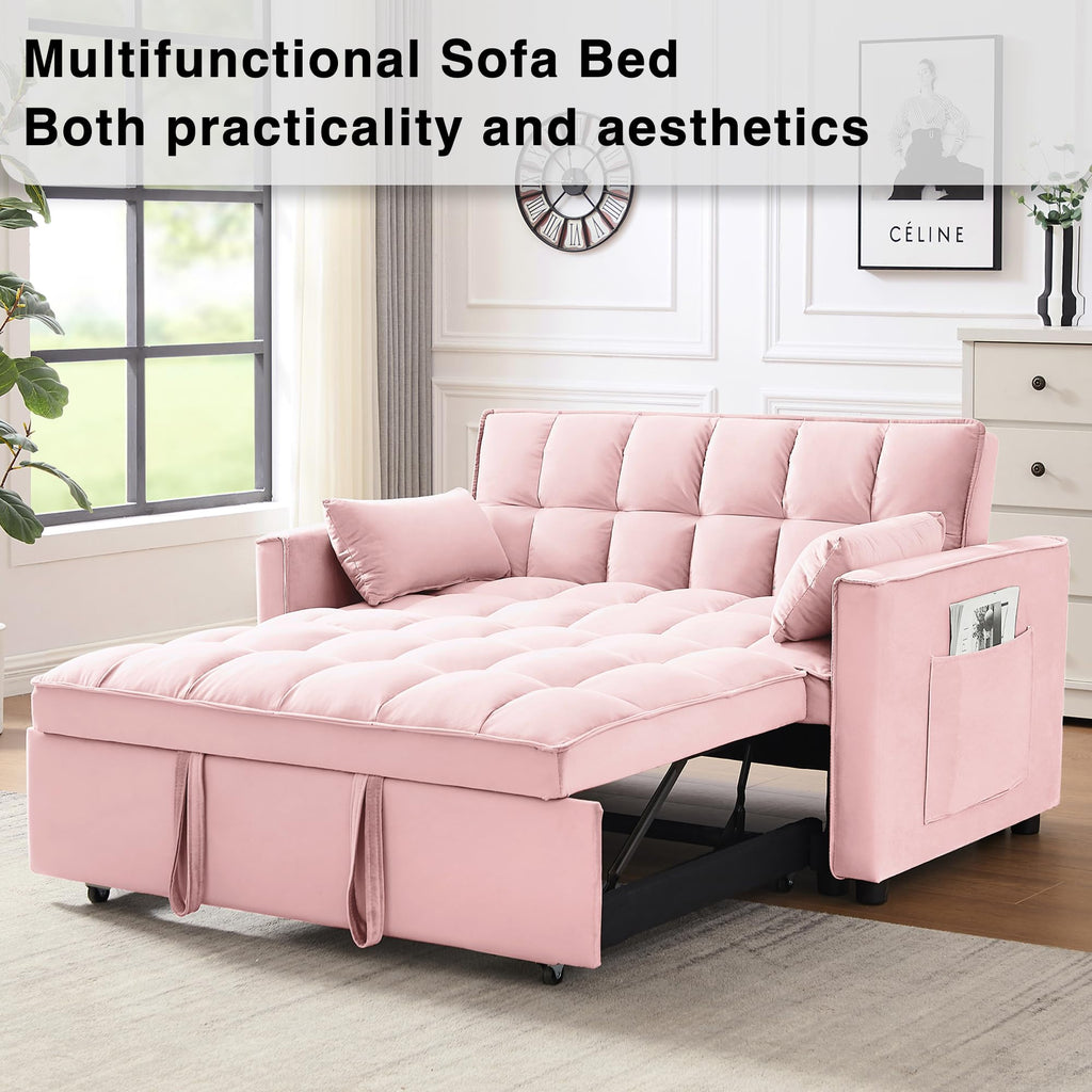 3 in 1 Convertible Sleeper Sofa Bed Velvet Pink M88475