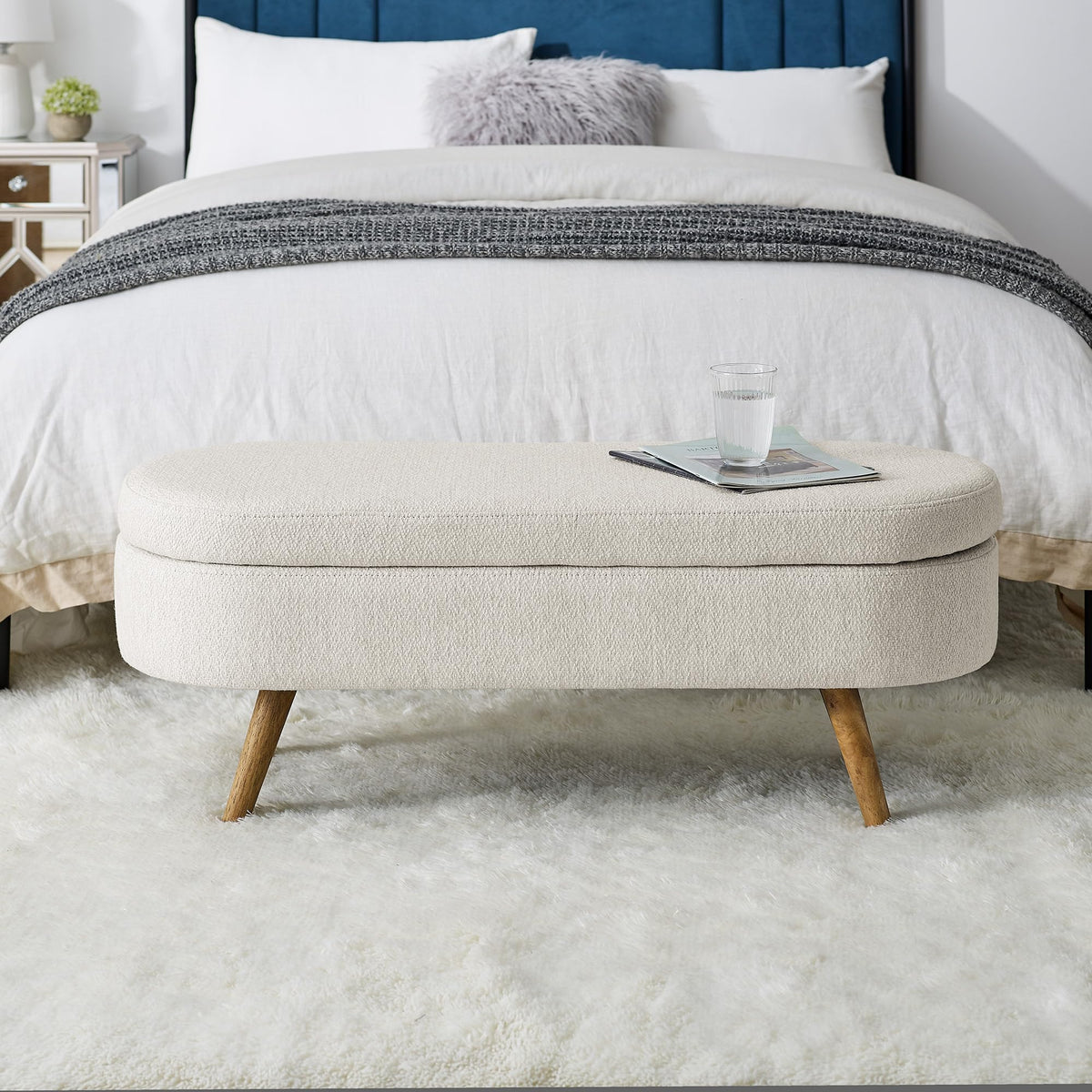 Oval Storage Bench with Rubber Wood Legs L872