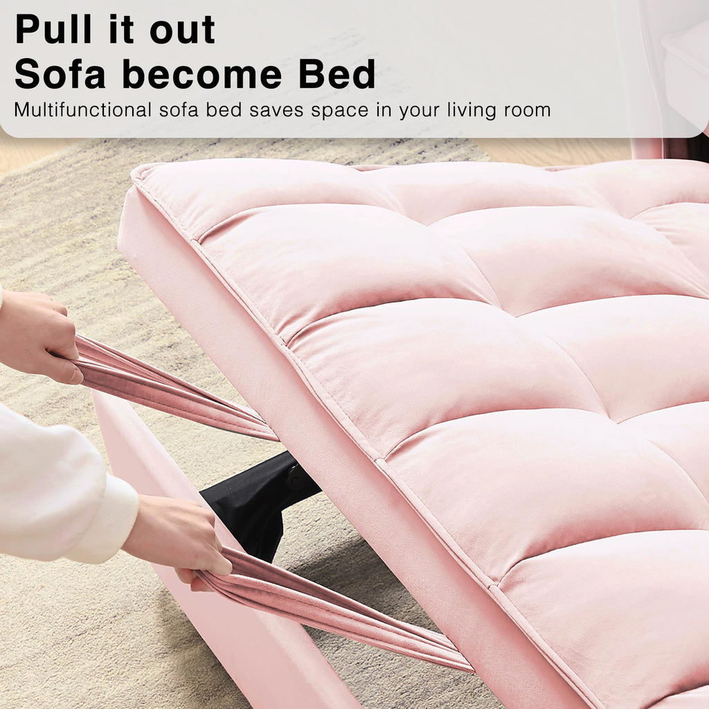 3 in 1 Convertible Sleeper Sofa Bed Velvet Pink M88475