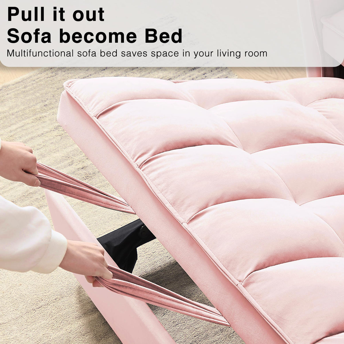 3 in 1 Convertible Sleeper Sofa Bed Velvet Pink M88475