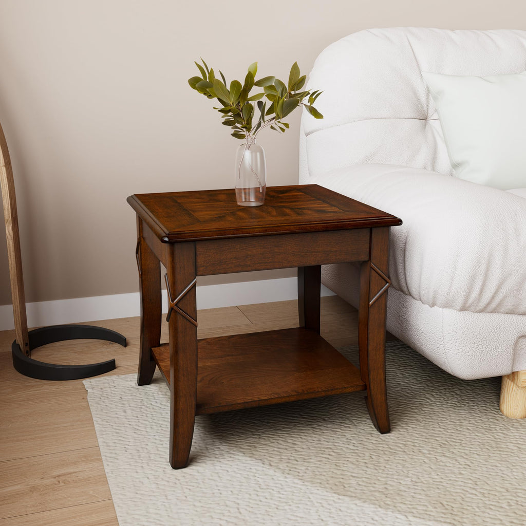Wooden 2-Tier End Table with Shelf W4673