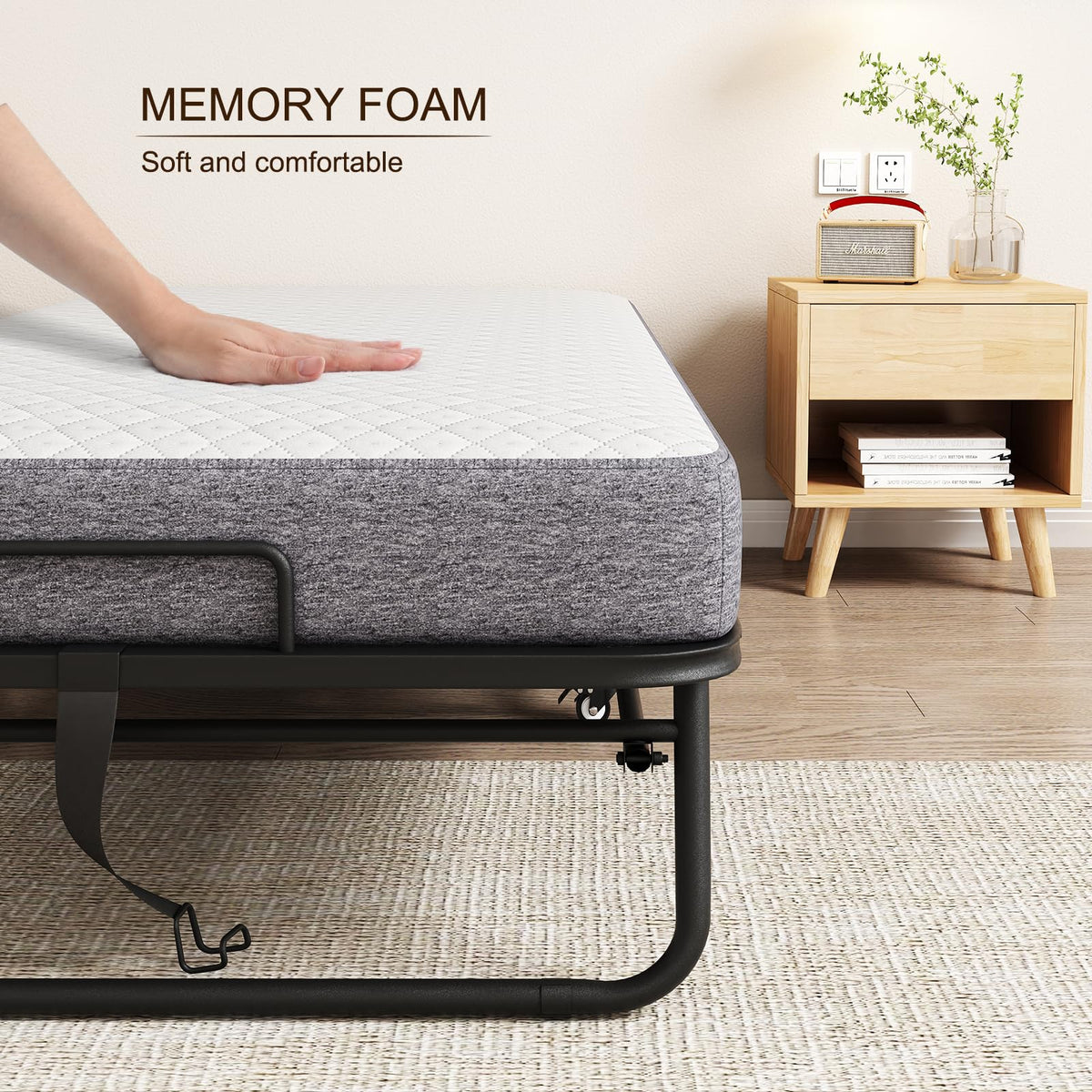 Folding Bed with 5" Memory Foam Mattress Twin Size Metal Frame O55116