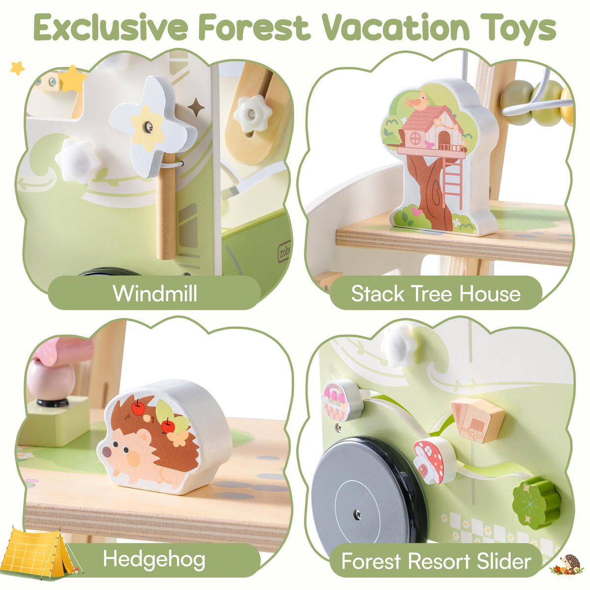 Wooden Adjustable Baby Push Walker with Anti-Slip Wheels N78383