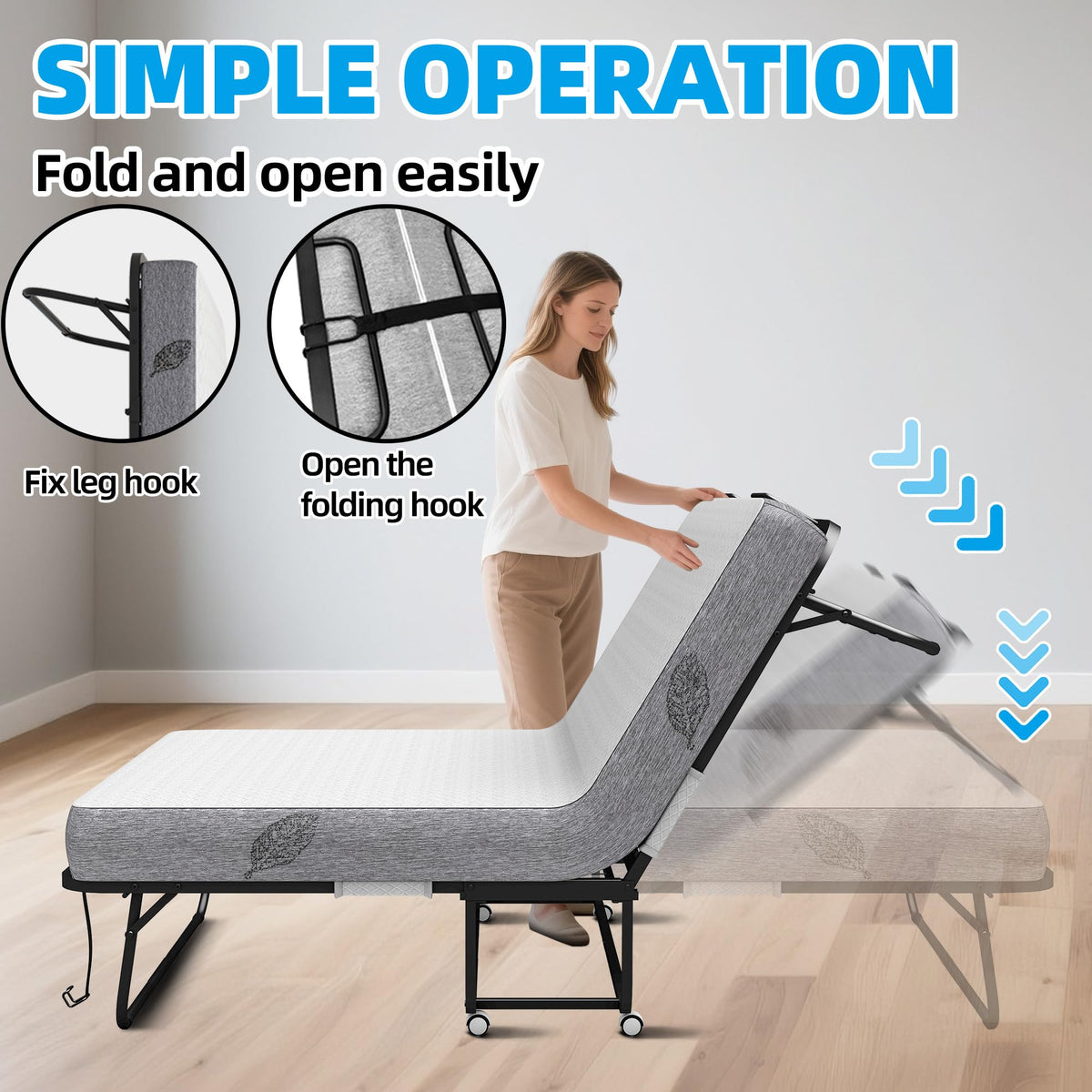 Folding Bed with 5" Memory Foam Mattress Twin Size Metal Frame O55116