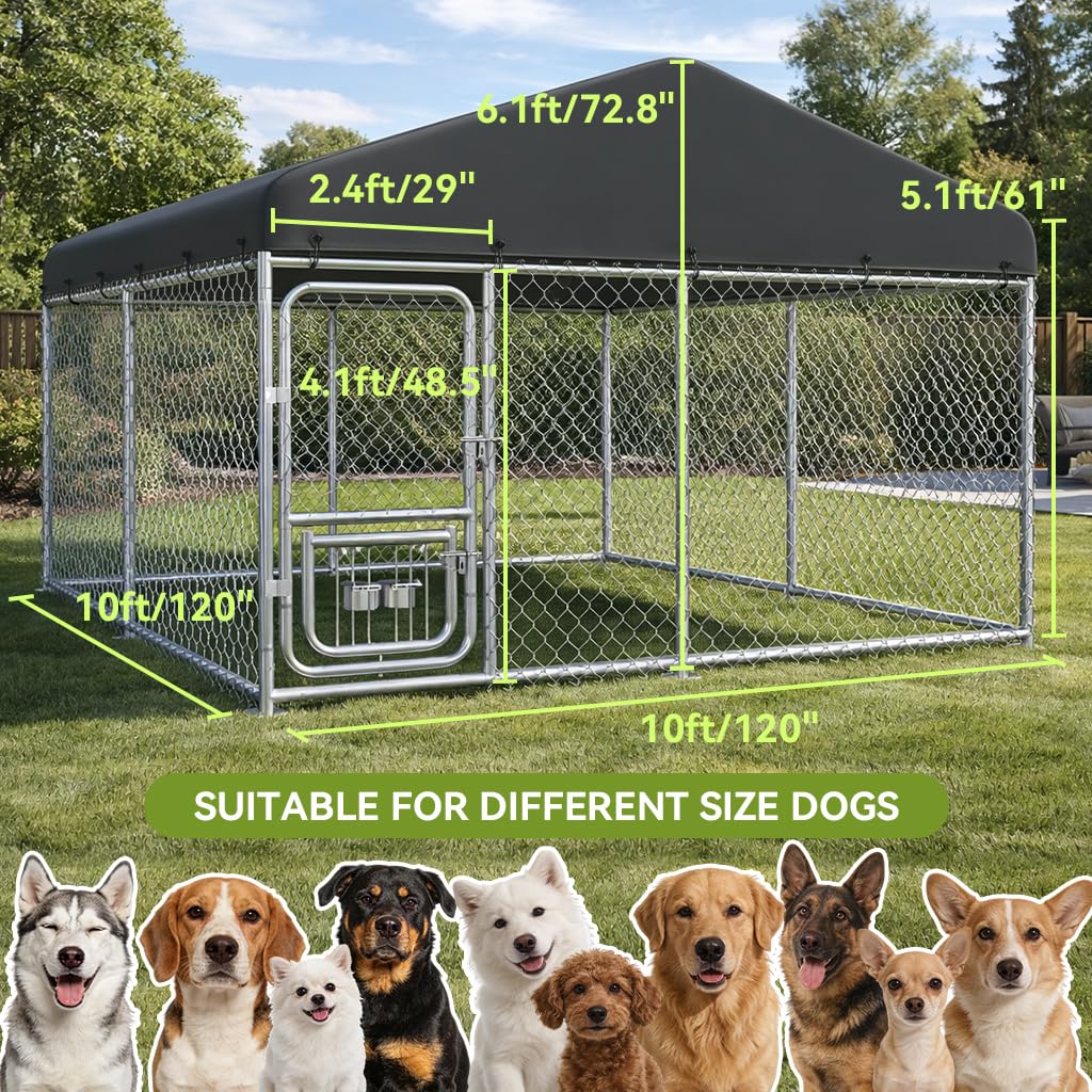 10x10FT Heavy Duty Outdoor Dog Kennel with Roof T1070