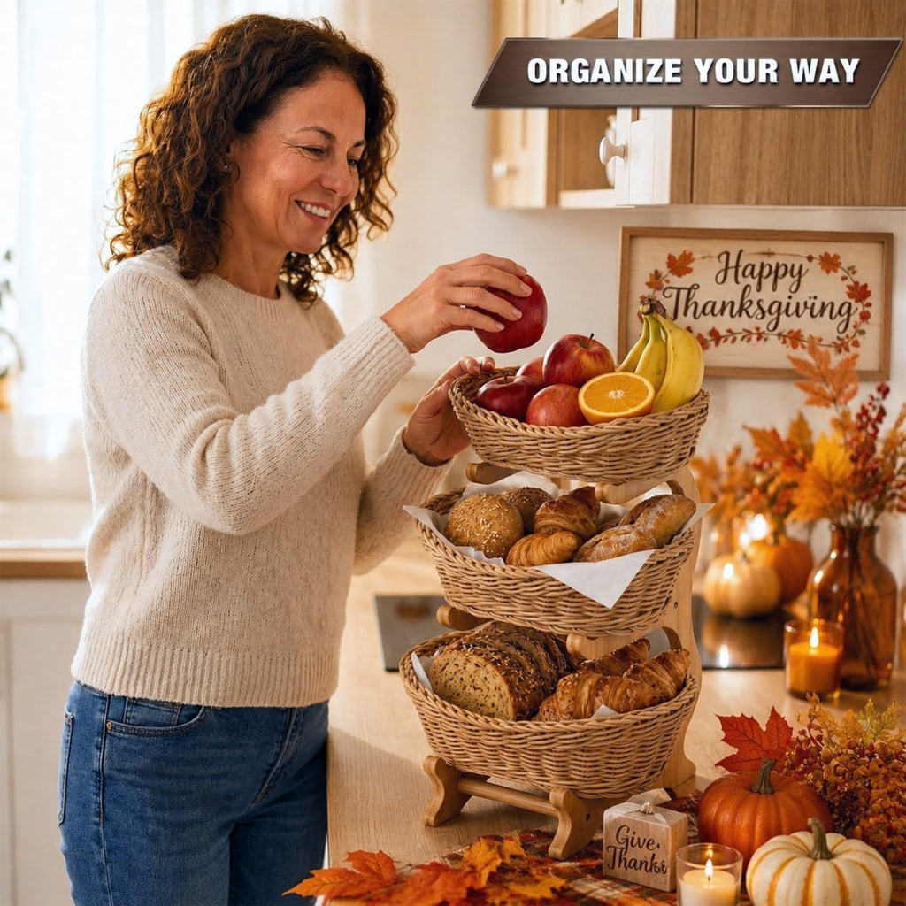 3 Tier Woven Fruit Basket Stand W69816