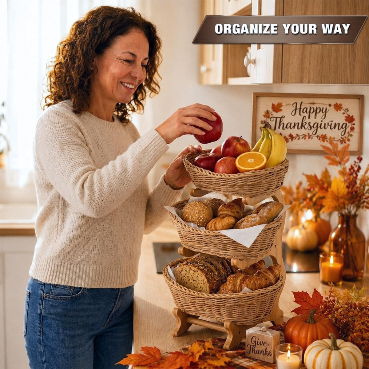 3 Tier Woven Fruit Basket Stand W69816